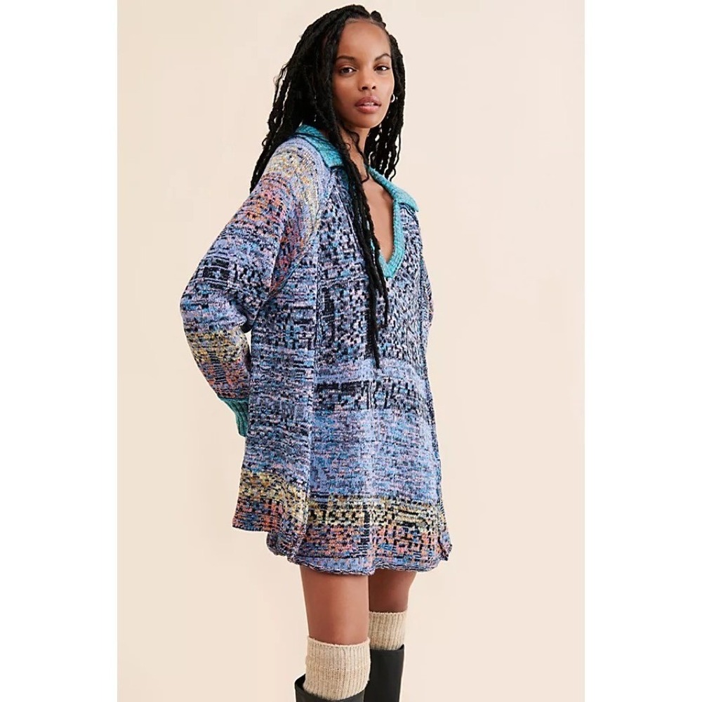 FREE PEOPLEโ Seasons Of Sun Mini Collared Pullover Knit Sweater Dress Small